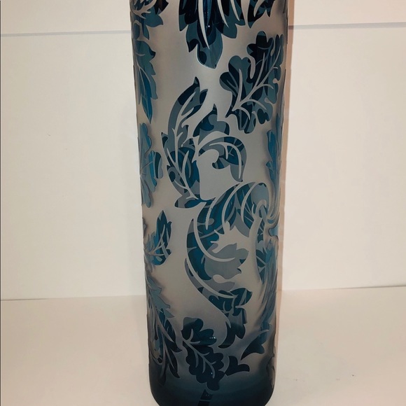 Flower Vase 12” Blue Etched - Picture 5 of 8